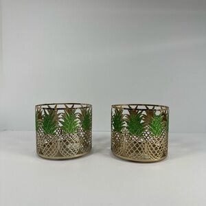 Gold Pineapple Metal Tea Light Holder Set with Green Accent